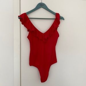 Wilfred red ruffle bodysuit